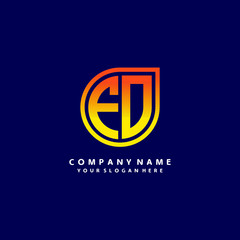 letter FD orange abstract logo, with a blue background