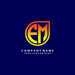 letter FM orange abstract logo, with a blue background