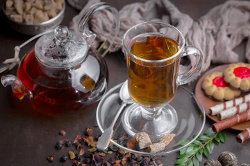 Tea in a cup on an old background