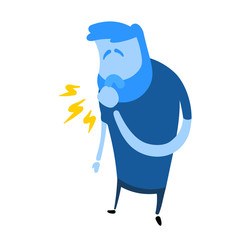 Man coughing with fist in front of mouth. Flat design icon. Colorful flat vector illustration. Isolated on white background.