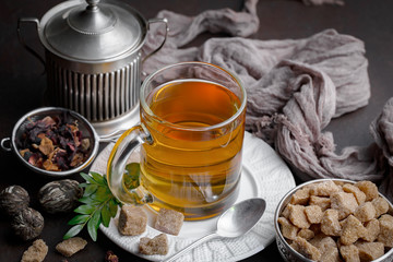 Tea in a cup on an old background