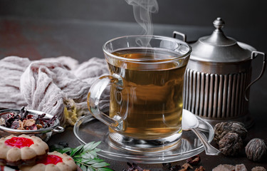 Tea in a cup on an old background