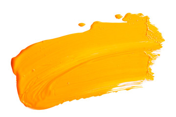 Orange yellow brush stroke isolated on white background. Orange abstract stroke. Colorful...
