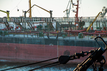 Naklejka premium A large marine vessel with pipes on the deck.