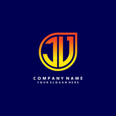 letter JV orange abstract logo, with a blue background