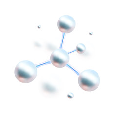 3d illustration of molecule model. Science or medical background with molecules and atoms. Medical background for banner or flyer. Molecular structure with blue spherical particles.