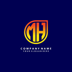 letter MH orange abstract logo, with a blue background