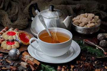 Tea in a cup on an old background