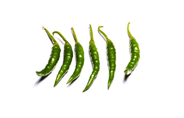 Fresh green chili peppers isolated on white background