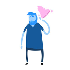 Man hears ringing in his and suffering from tinnitus. Cartoon design icon. Flat vector illustration. Isolated on white background.