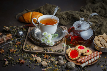 Tea in a cup on an old background