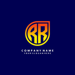 letter RR orange abstract logo, with a blue background