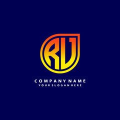 letter RV orange abstract logo, with a blue background
