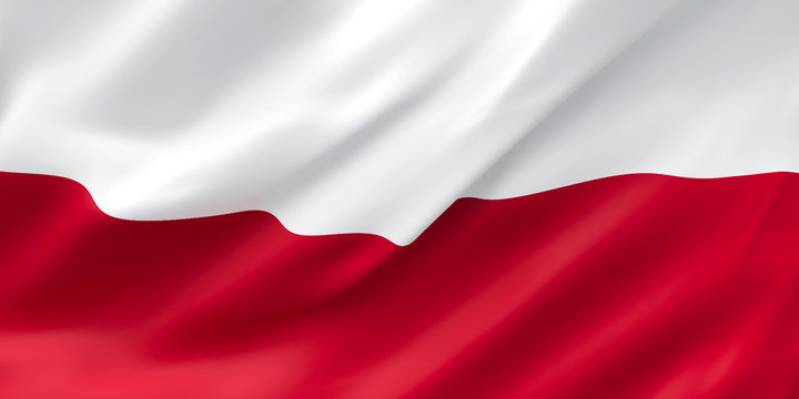 National Fabric Wave Closeup Flag of Poland Waving in the Wind. 3d rendering illustration.