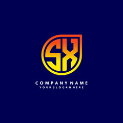 letter SX orange abstract logo, with a blue background