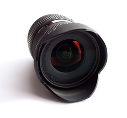 Single-lens reflex camera (slr) lens on white background