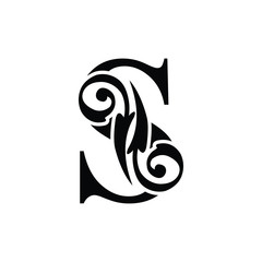 letter S capital.  Black flower alphabet.  Beautiful letters 