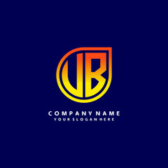 letter UB orange abstract logo, with a blue background