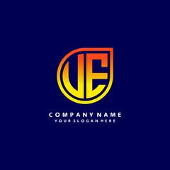 letter UE orange abstract logo, with a blue background
