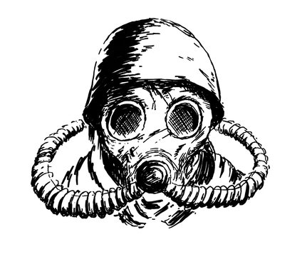 The gas mask ink drawing
