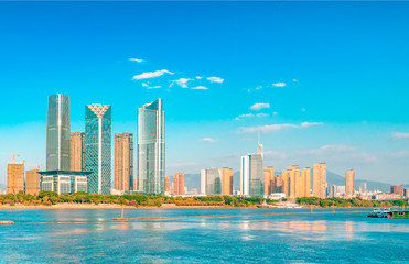 Obraz premium Central Business District, North Bank of Minjiang River, Fuzhou City, Fujian Province, China