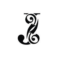 letter J capital.  Black flower alphabet.  Beautiful letters 