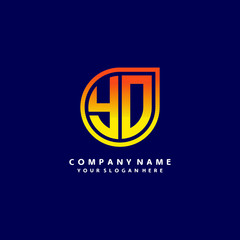 letter YO orange abstract logo, with a blue background