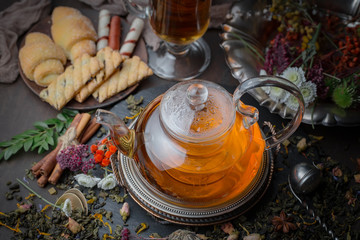 Tea in a cup on an old background