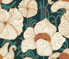 Fototapety  Wektor zarys stylizowane eleganckie kwiaty wzór w stylu Art Nouveau, Jugendstil. Wzór może być używany do tapet, wypełnień deseniem, tła strony internetowej, tekstur powierzchni
