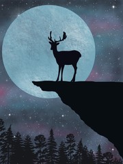 Moonlight night and deer on the mountain