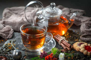 Tea in a cup on an old background