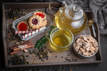 Tea in a cup on an old background