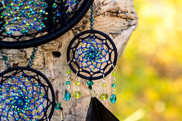 Handmade dream catcher with feathers threads and beads rope hanging