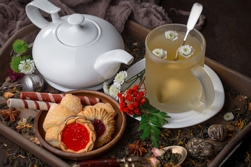 Tea in a cup on an old background