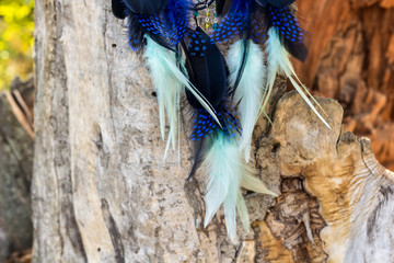 Handmade dream catcher with feathers threads and beads rope hanging