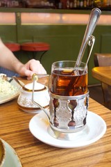 A glass of hot Russian tea