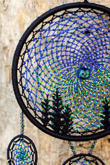 Handmade dream catcher with feathers threads and beads rope hanging