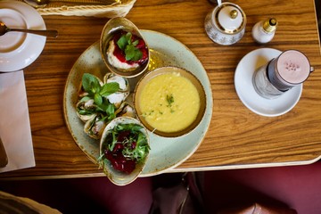 A Russian lunch platter with blinis