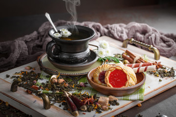 Tea in a cup on an old background