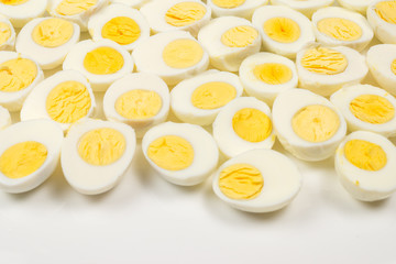 Half boiled eggs background.