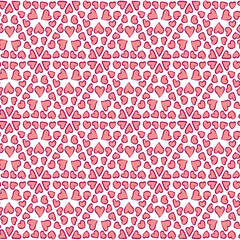 A seamless vector pattern with pink hearts ornament on a white background. Decorative surface print design. Great for valentines and wedding stationery.