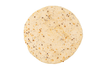 Pitta bread with seeds isolated on white