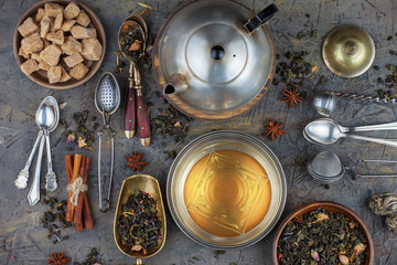 Tea in a cup on an old background