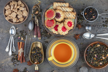 Tea in a cup on an old background