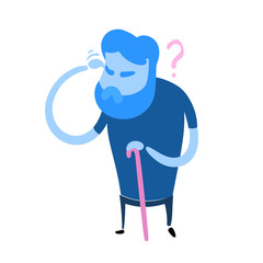 Elderly man scratching his head trying to remember or feeling confused. Confusion, memory loss. Colorful flat design icon. Flat vector illustration. Isolated on white background.