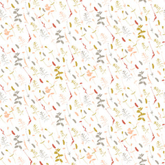 Floral background. Vector seamless pattern with hand - drawn poppies, lavender flowers  and leaves.