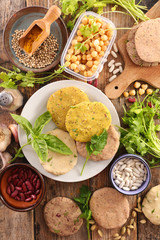 preparation of vegan burger with cereal, quinoa, chickpea and spices