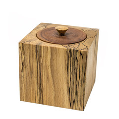 Bright wooden box in cube shape made of beech wood with lid