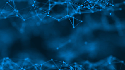 3D rendering abstract futuristic with connection glowing lines and particle on dark blue background, Structure for Science technology concept plexus. Illustration. Sci Fi