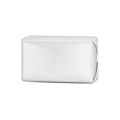Butter cardboard white package product. Cardboard box on white Background. Front view. Mock up illustration
